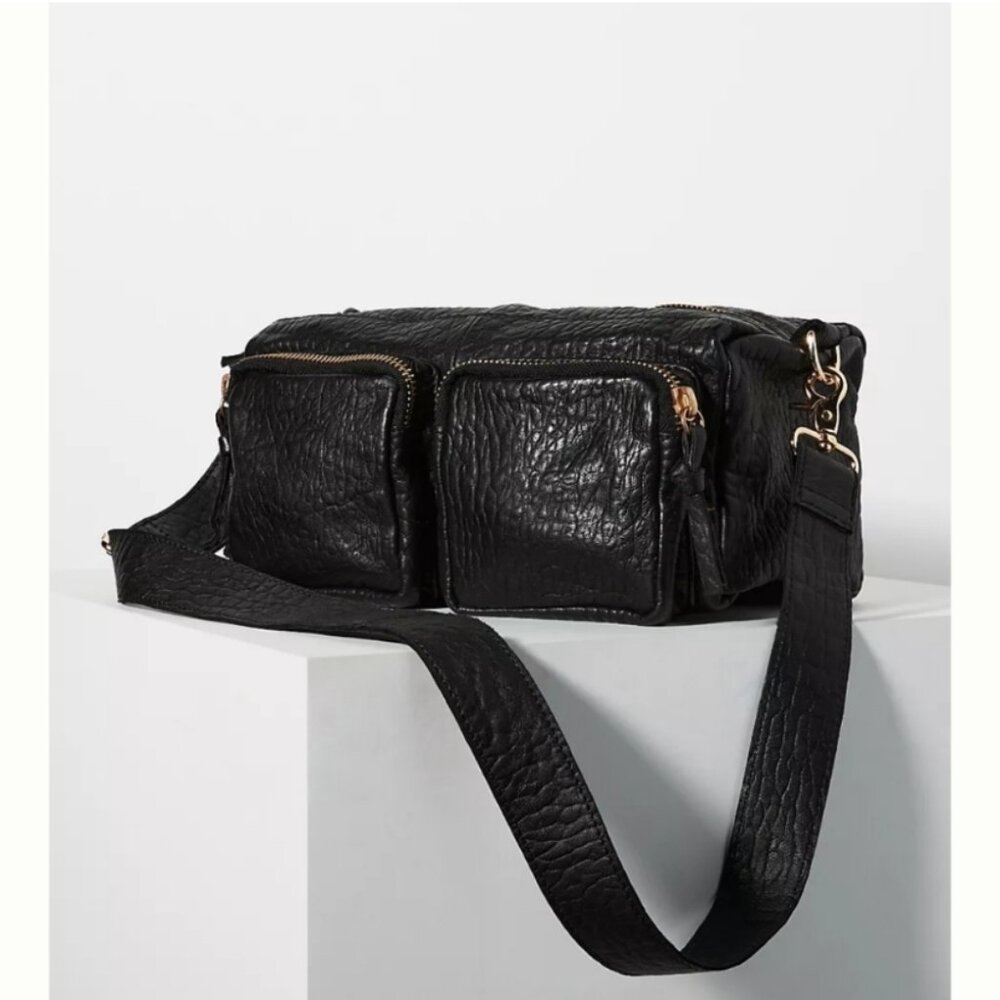 Anthropologie Boxy Leather Crossbody Bag- Black